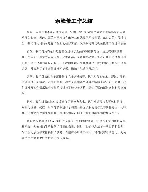 泵检修工作总结
