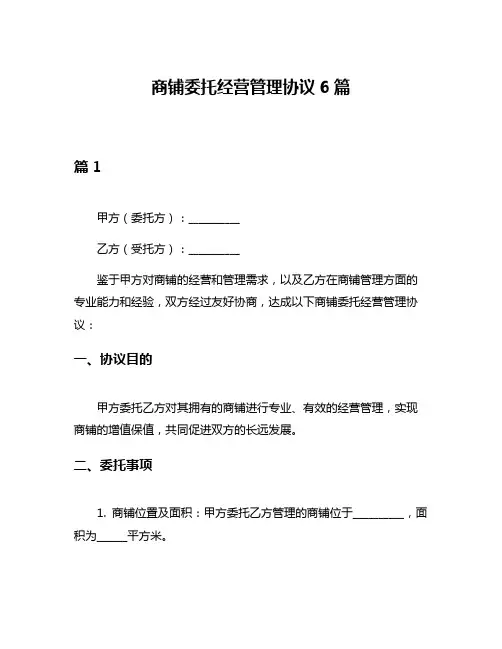 商铺委托经营管理协议6篇