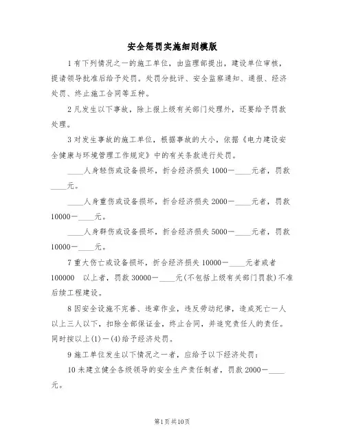 安全惩罚实施细则模版（3篇）