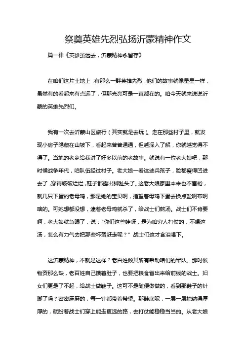祭奠英雄先烈弘扬沂蒙精神作文