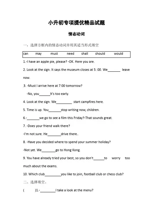 小升初英语专项-情态动词