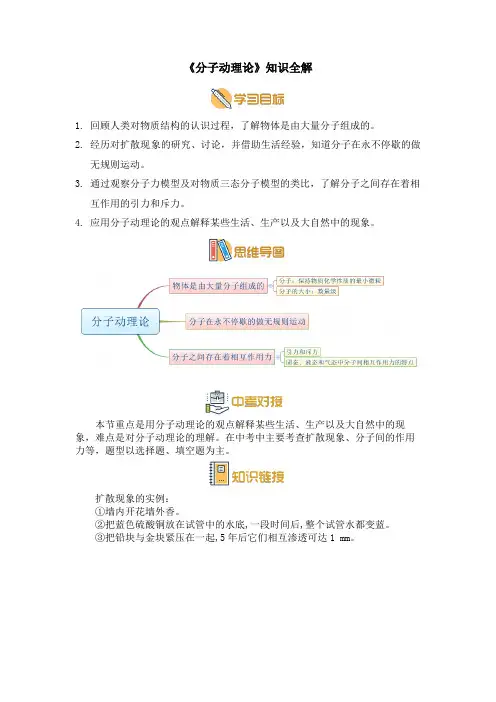 教科版九年级物理上册《分子动理论》知识全解