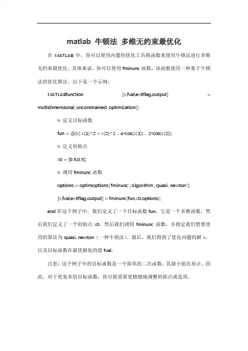 matlab 牛顿法 多维无约束最优化