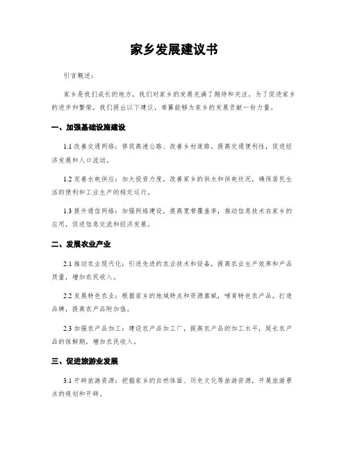 家乡发展建议书