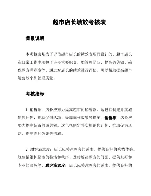 超市店长绩效考核表