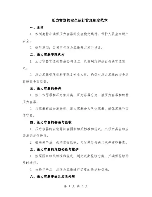 压力容器的安全运行管理制度范本