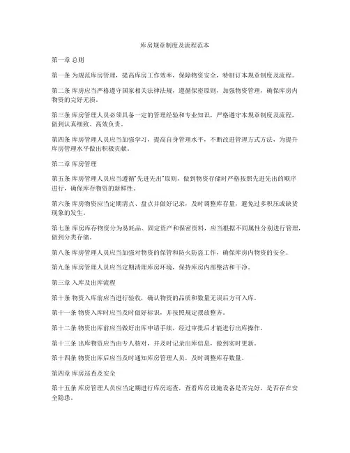 库房规章制度及流程范本