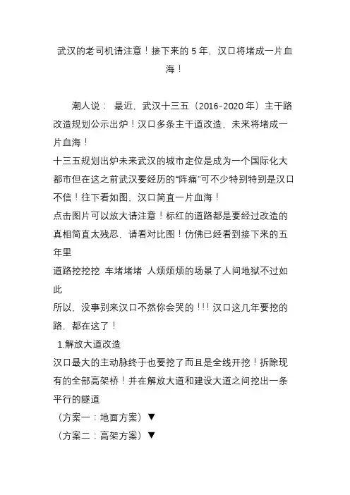 武汉的老司机请注意!接下来的5年,汉口将堵成一片血海!