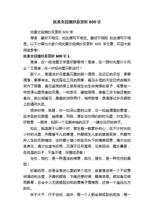 优美文段摘抄及赏析600字