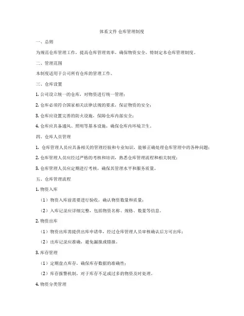 体系文件 仓库管理制度