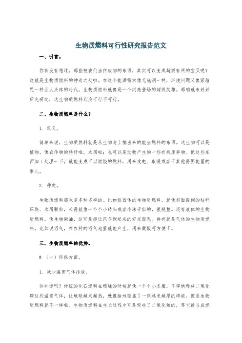 生物质燃料可行性研究报告范文