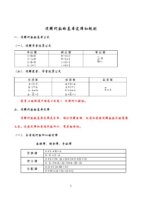 逻辑代数的基本定律和规则