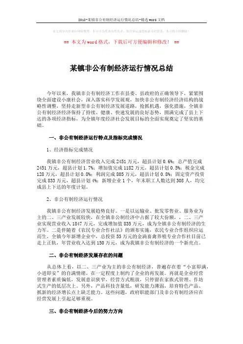2018-某镇非公有制经济运行情况总结-精选word文档 (2页)