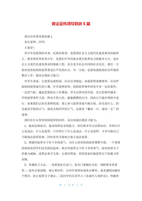 普法宣传领导致辞5篇