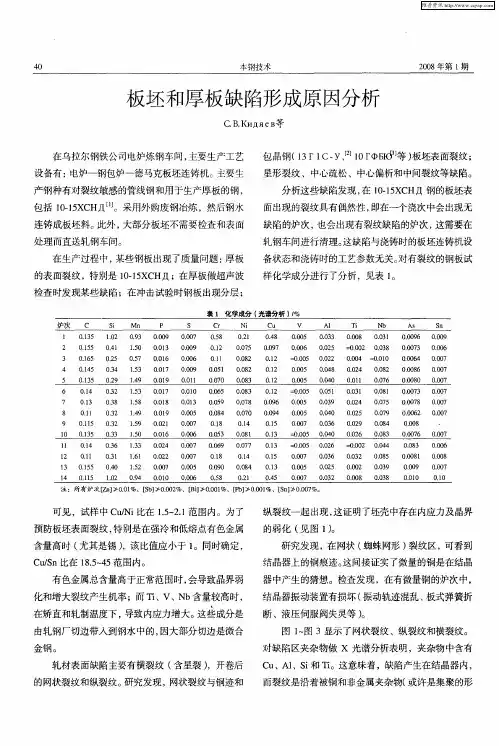 板坯和厚板缺陷形成原因分析