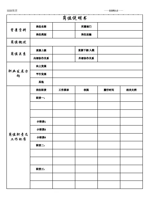 XXXX集团岗位说明书及填写要求
