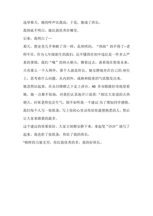 自己就是正班长,我心中的好班长二年级作文