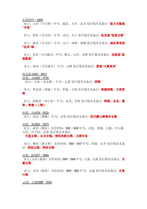 古钱币朝代,名称对照表
