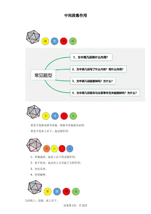 2024年中考语文记述文阅读题答题模板及例题引领(全国)专题03 中间段作用(原卷版)