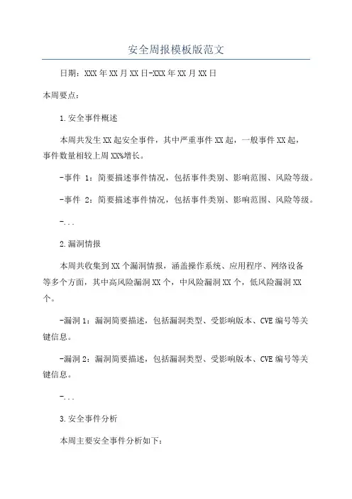 安全周报模板版范文