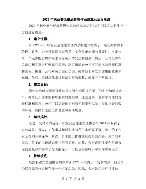 2024年职业安全健康管理体系建立及运行总结