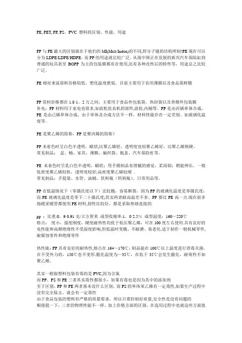 PE, PET, PP, PS,PVC 塑料的区别、性能、用途