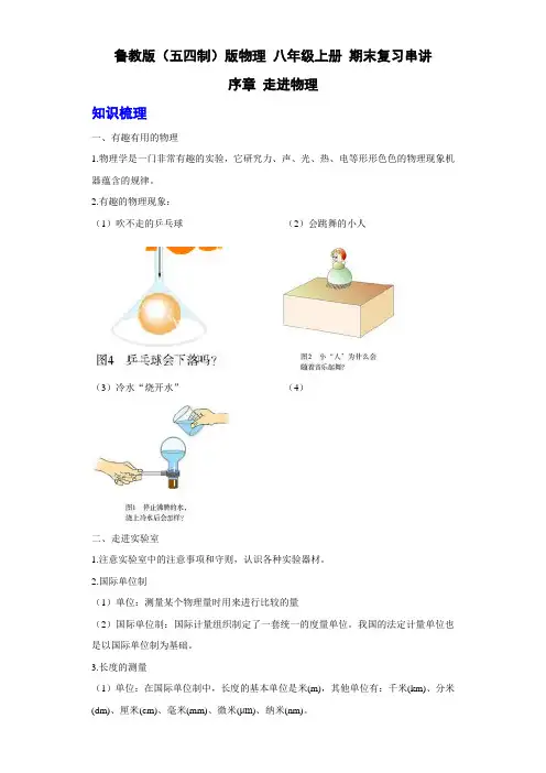 鲁教版(五四制)版物理 八年级上册 期末复习串讲 序章 走进物理 专题(解析版)