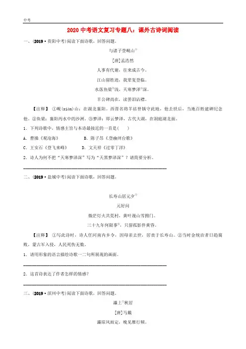2020中考语文专题8课外古诗词阅读