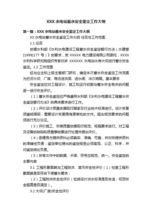 XXX水电站蓄水安全鉴定工作大纲