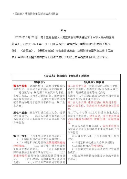 物业相关新老法条对照表