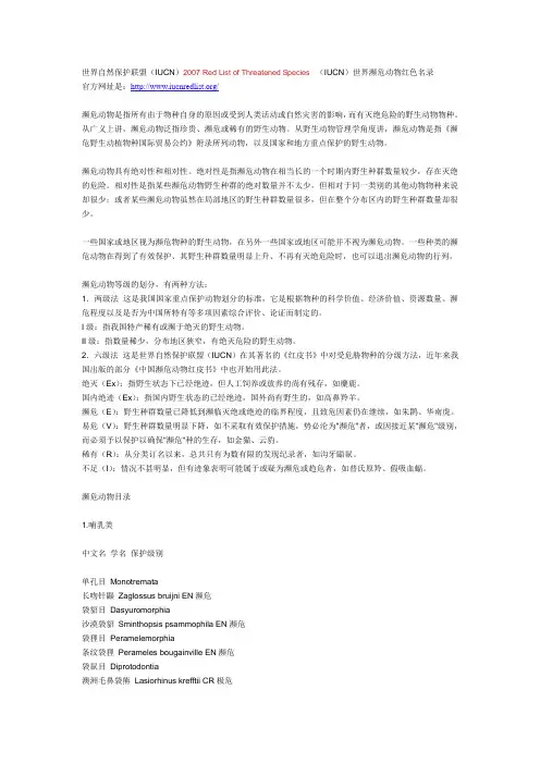 世界自然保护联盟 (IUCN)世界濒危动物红色名录071130