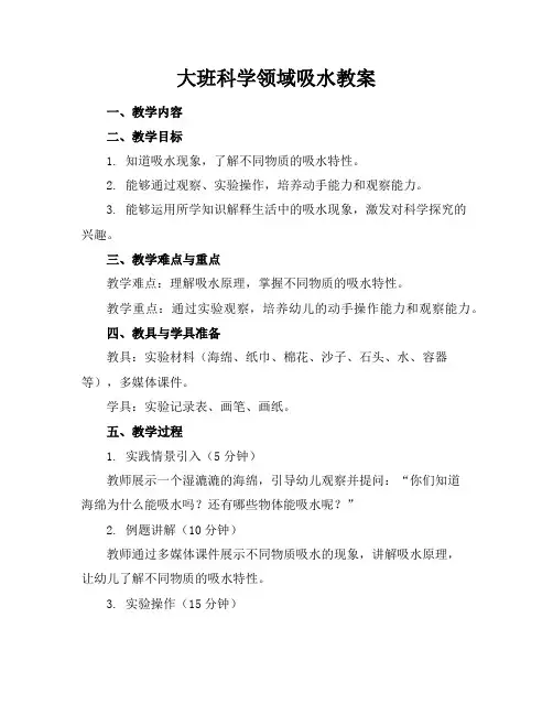 大班科学领域吸水教案