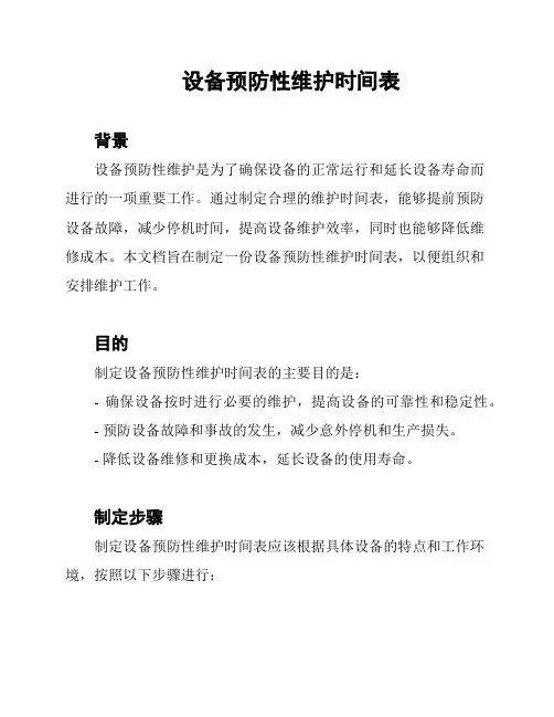 设备预防性维护时间表