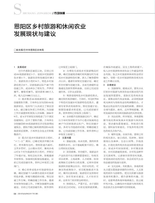 恩阳区乡村旅游和休闲农业发展现状与建议