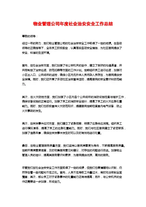 物业管理公司年度社会治安安全工作总结