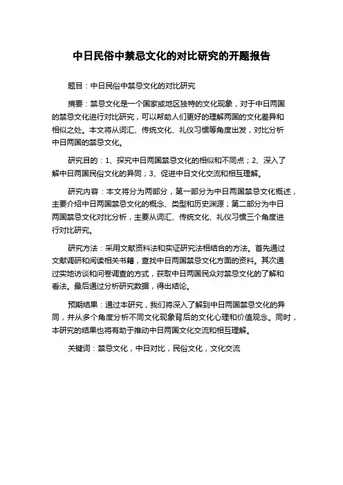 中日民俗中禁忌文化的对比研究的开题报告