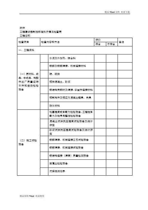 工程建设强制性标准执行情况检查表