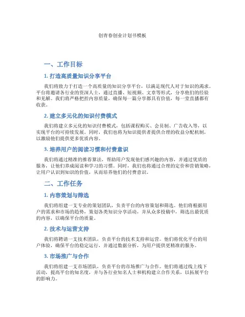 创青春创业计划书模板