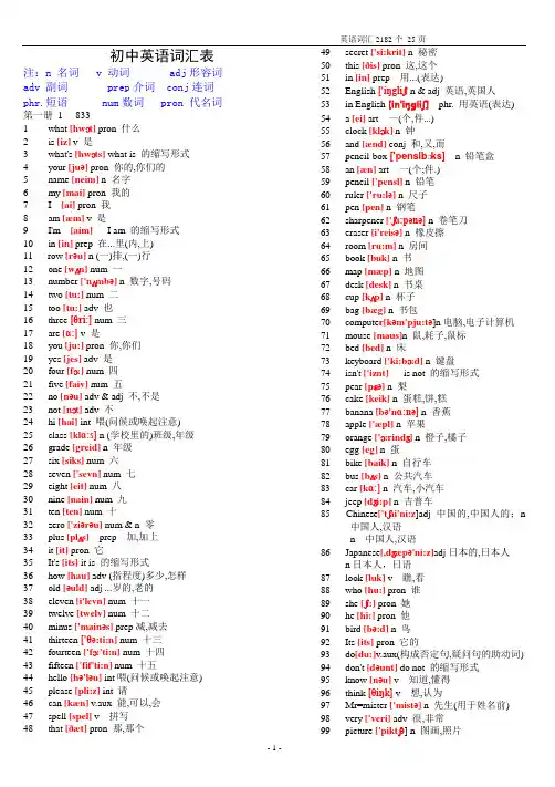 初中英语单词表大全(简单版)(2182个带音标到word中能正常显示音标)