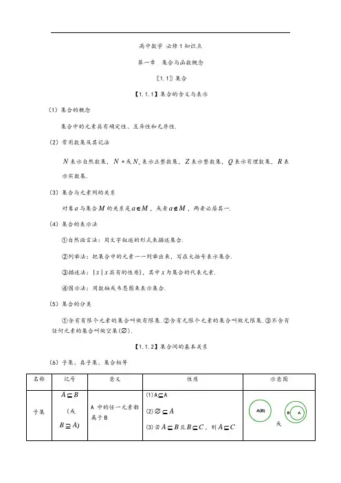 数学必修一集合与函数概念知识点梳理