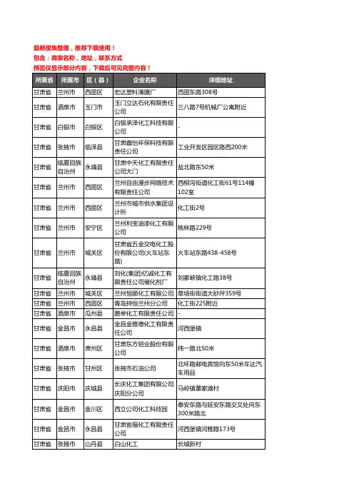 新版甘肃省化工厂企业公司商家户名录单联系方式地址大全377家