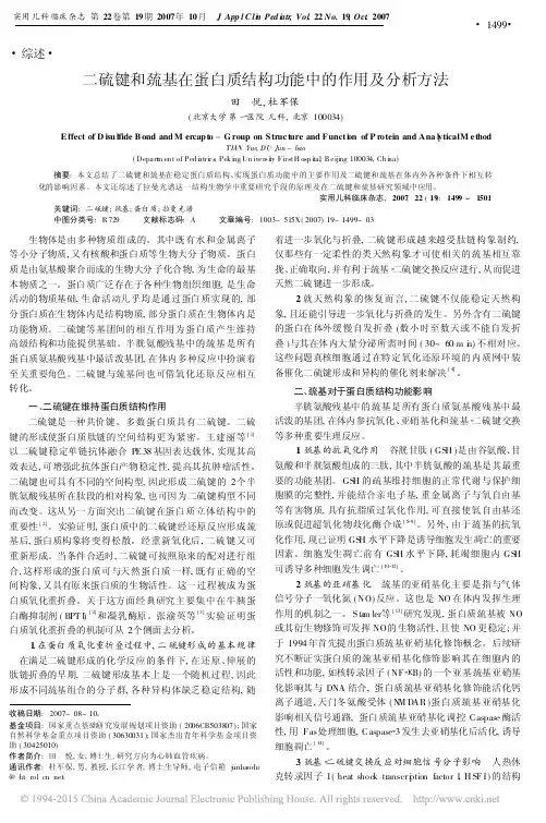 二硫键和巯基在蛋白质结构功能中的作用及分析方法