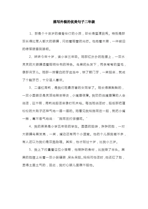 描写外貌的优美句子二年级