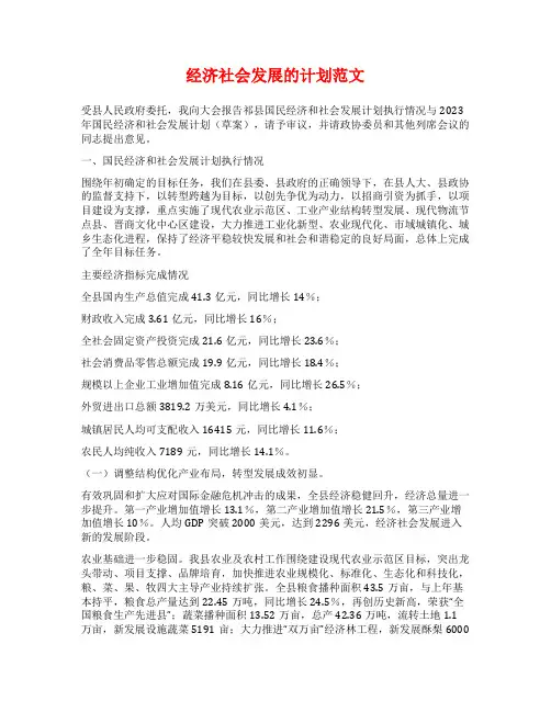 经济社会发展的计划范文