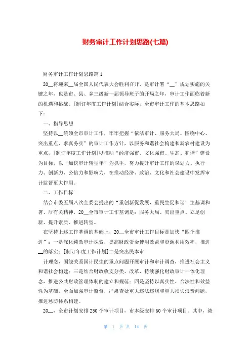 财务审计工作计划思路(七篇)