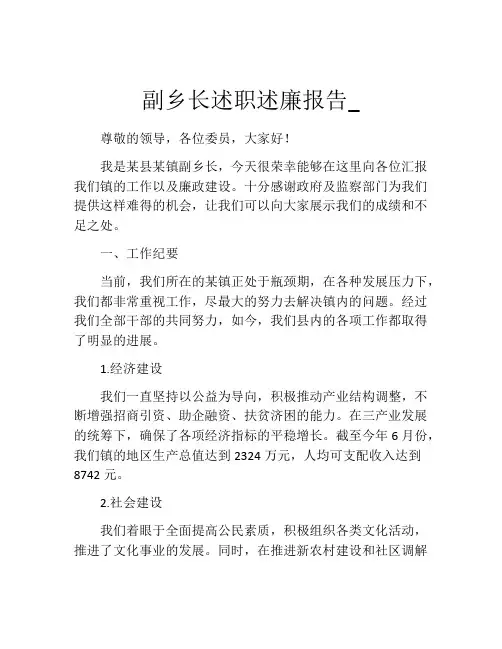 副乡长述职述廉报告_