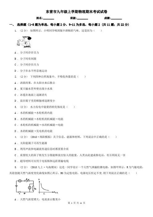 东营市九年级上学期物理期末考试试卷