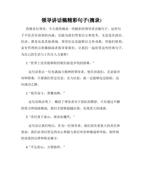 领导讲话稿精彩句子(摘录)