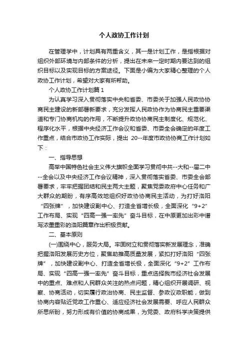 个人政协工作计划