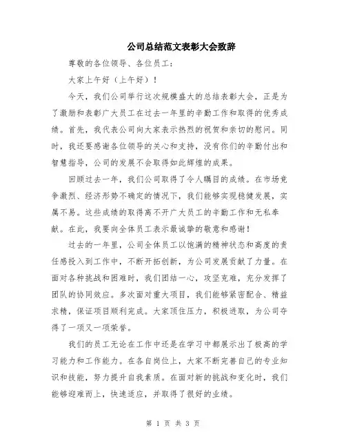 公司总结范文表彰大会致辞